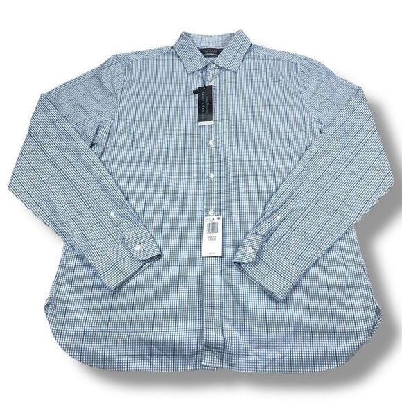 NWT Bloomingdales Button Down Shirt Mens Size Large L Slim Fit Stretch Blue - Picture 2 of 9